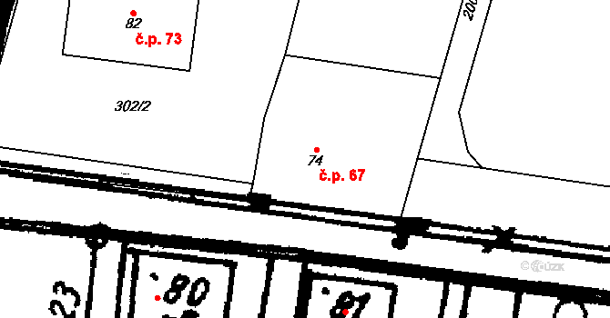 Velichovky 67 na parcele st. 74 v KÚ Velichovky, Katastrální mapa