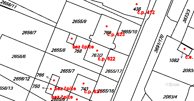 Žirovnice 622 na parcele st. 767/2 v KÚ Žirovnice, Katastrální mapa