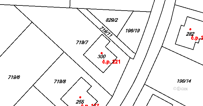 Křoví 221 na parcele st. 300 v KÚ Křoví, Katastrální mapa