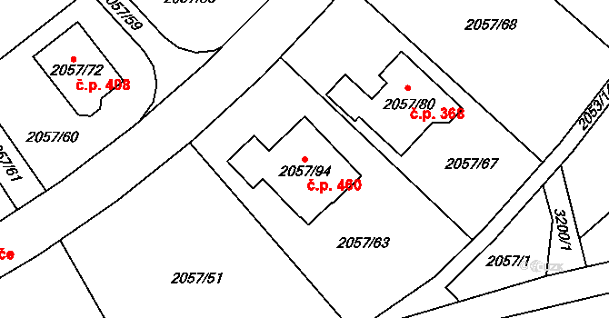 Strkov 460, Planá nad Lužnicí na parcele st. 2057/94 v KÚ Planá nad Lužnicí, Katastrální mapa