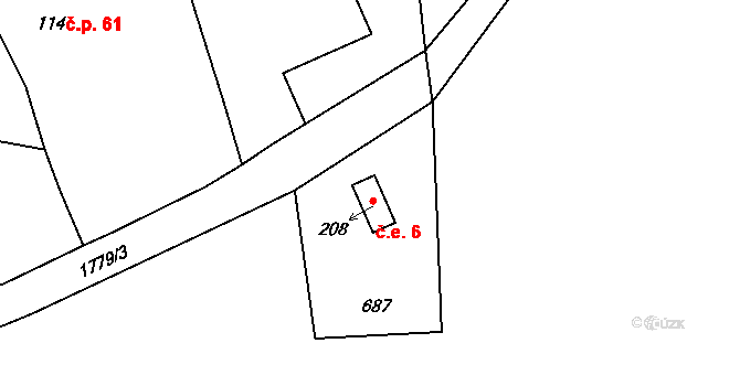 Horušany 6, Soběkury na parcele st. 208 v KÚ Horušany, Katastrální mapa