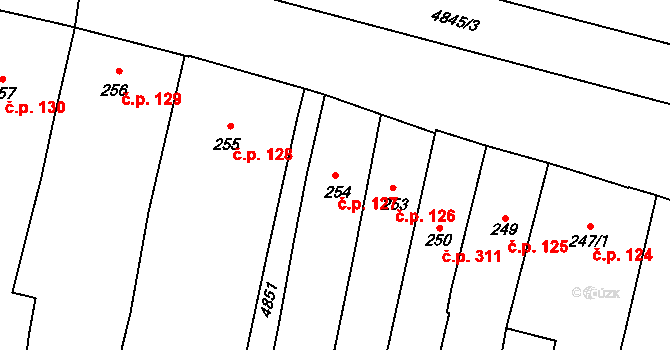 Louny 127 na parcele st. 254 v KÚ Louny, Katastrální mapa