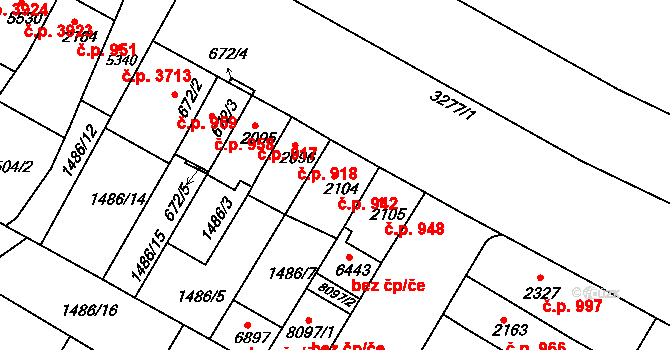 Kroměříž 942 na parcele st. 2104 v KÚ Kroměříž, Katastrální mapa