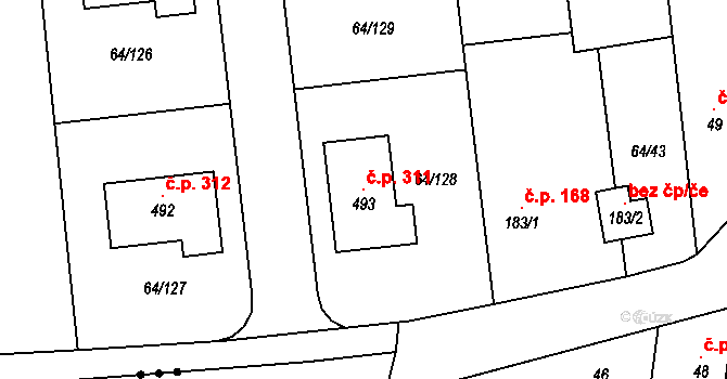 Úžice 311 na parcele st. 493 v KÚ Úžice u Kralup nad Vltavou, Katastrální mapa