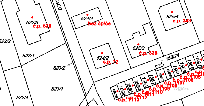 Dobšice 72 na parcele st. 524/2 v KÚ Dobšice u Znojma, Katastrální mapa