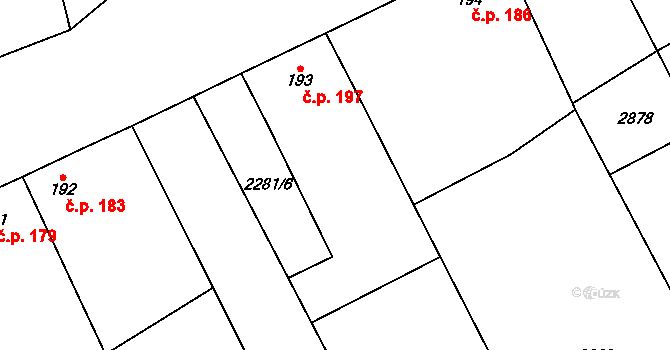 Pravice 197 na parcele st. 193 v KÚ Pravice, Katastrální mapa