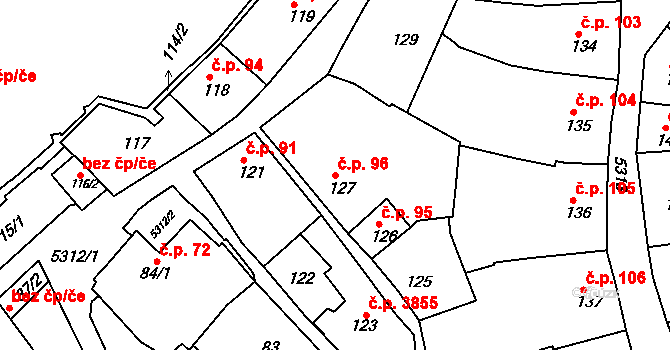 Znojmo 96 na parcele st. 127 v KÚ Znojmo-město, Katastrální mapa