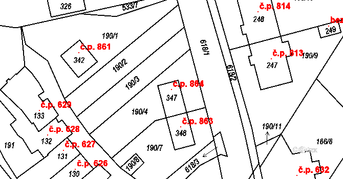 Loučany 864 na parcele st. 347 v KÚ Loučany na Hané, Katastrální mapa