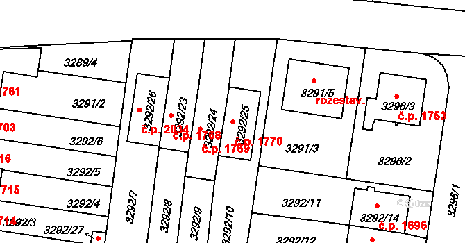 Dobrá Voda u Českých Budějovic 1770 na parcele st. 3292/25 v KÚ Dobrá Voda u Českých Budějovic, Katastrální mapa