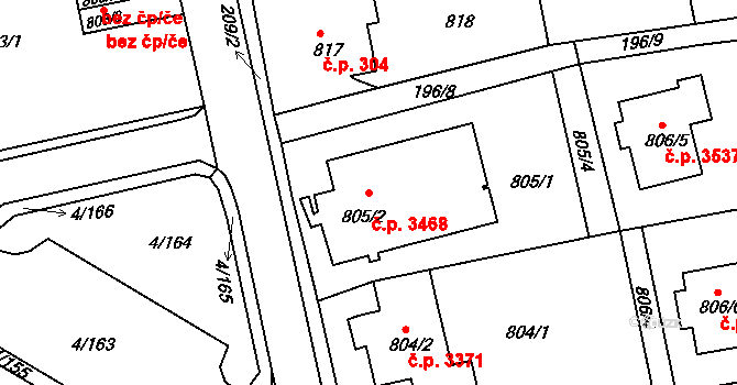 Mšeno nad Nisou 3468, Jablonec nad Nisou na parcele st. 805/2 v KÚ Mšeno nad Nisou, Katastrální mapa