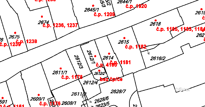 Jihlava 1181 na parcele st. 2614 v KÚ Jihlava, Katastrální mapa