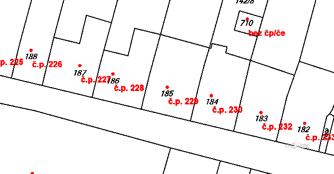Rožďalovice 229 na parcele st. 185 v KÚ Rožďalovice, Katastrální mapa