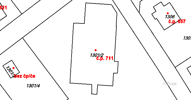 Roztoky 711 na parcele st. 1301/2 v KÚ Roztoky u Prahy, Katastrální mapa