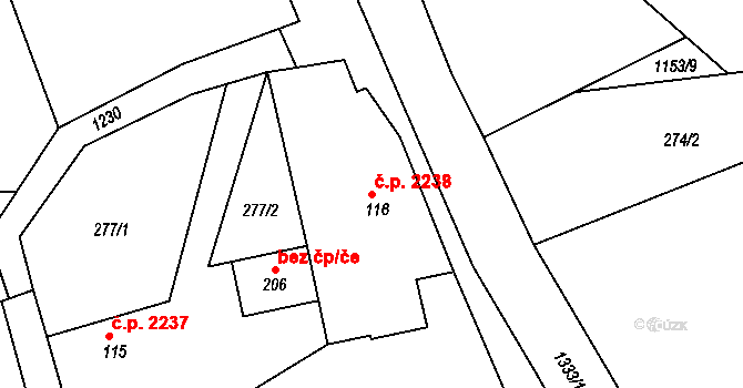 Šumperk 2238 na parcele st. 116 v KÚ Horní Temenice, Katastrální mapa