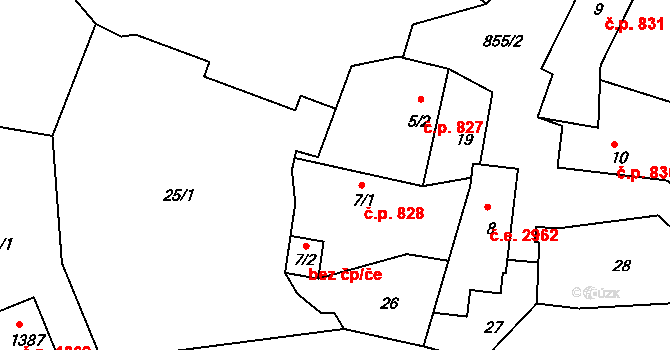 Těptín 828, Kamenice na parcele st. 7/1 v KÚ Těptín, Katastrální mapa