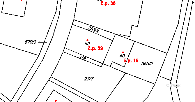 Heřmaneč 29 na parcele st. 50 v KÚ Heřmaneč, Katastrální mapa