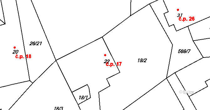 Vlčetínec 17 na parcele st. 22 v KÚ Vlčetínec, Katastrální mapa