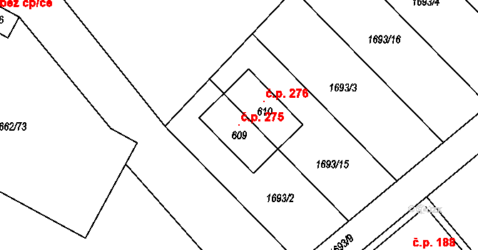 Olbramovice Ves 275, Olbramovice na parcele st. 609 v KÚ Olbramovice u Votic, Katastrální mapa