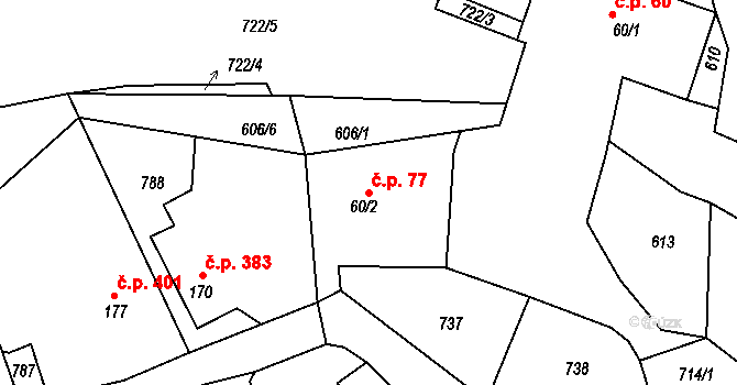 Polánky nad Dědinou 77, Třebechovice pod Orebem na parcele st. 60/2 v KÚ Polánky nad Dědinou, Katastrální mapa