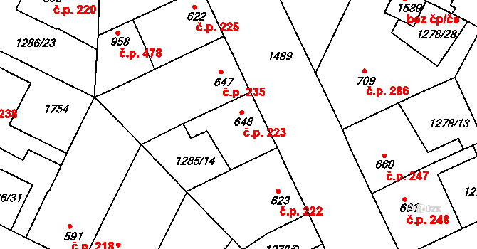 Chlumec nad Cidlinou IV 223, Chlumec nad Cidlinou na parcele st. 648 v KÚ Chlumec nad Cidlinou, Katastrální mapa