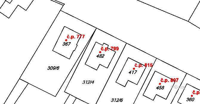 Chvalčov 799 na parcele st. 482 v KÚ Chvalčova Lhota, Katastrální mapa
