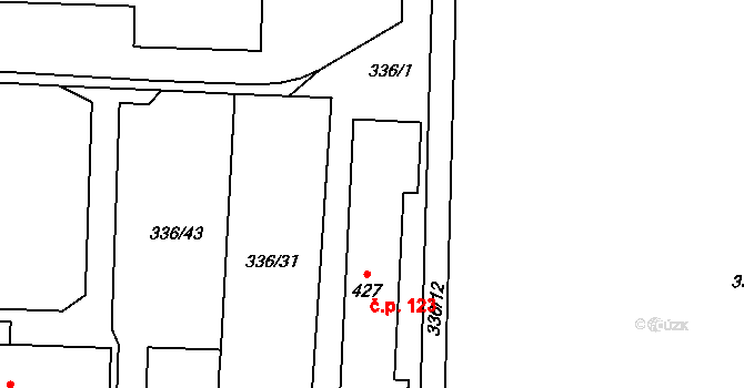 Bohušovice nad Ohří 123 na parcele st. 427 v KÚ Bohušovice nad Ohří, Katastrální mapa