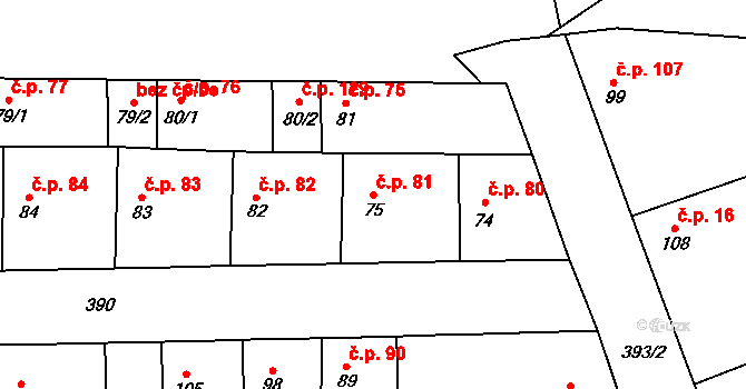 Lounky 81, Chodouny na parcele st. 75 v KÚ Lounky, Katastrální mapa