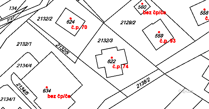 Poniklá 74 na parcele st. 622 v KÚ Poniklá, Katastrální mapa