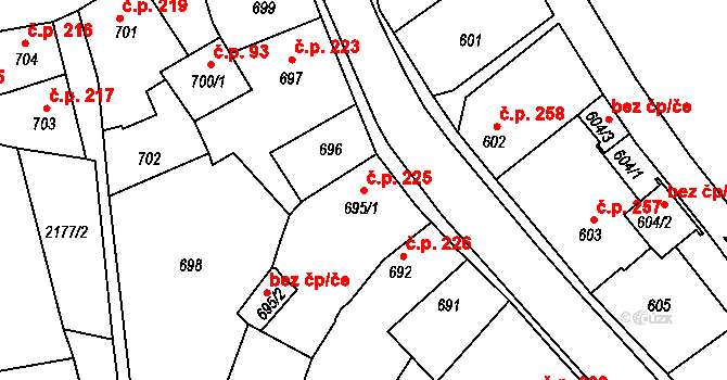 Březnice 225 na parcele st. 695/1 v KÚ Březnice, Katastrální mapa