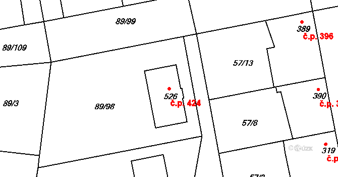Litol 424, Lysá nad Labem na parcele st. 526 v KÚ Litol, Katastrální mapa