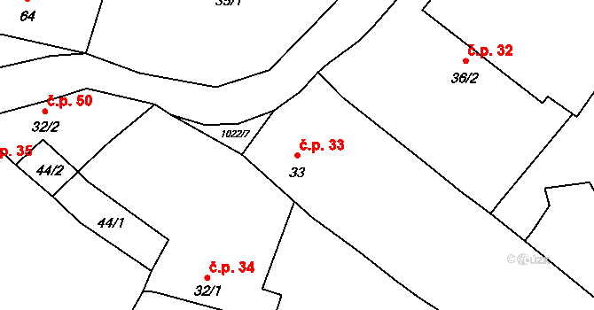 Záboří 33 na parcele st. 33 v KÚ Záboří u Blatné, Katastrální mapa