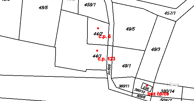 Nedošín 123, Litomyšl na parcele st. 44/1 v KÚ Nedošín, Katastrální mapa