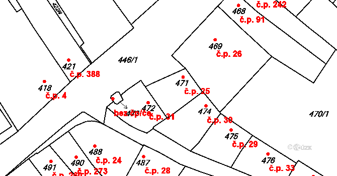 Medlánky 25, Brno na parcele st. 471 v KÚ Medlánky, Katastrální mapa
