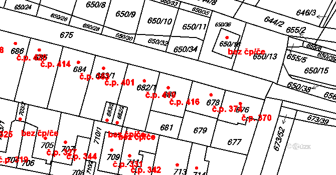 Slatina 416, Brno na parcele st. 680 v KÚ Slatina, Katastrální mapa