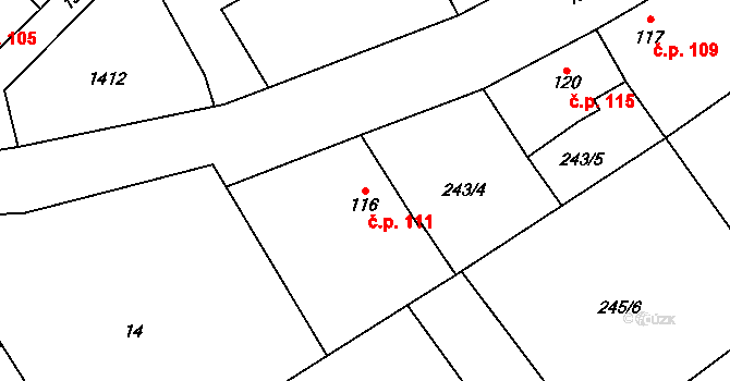 Libořice 111 na parcele st. 116 v KÚ Libořice, Katastrální mapa