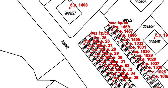 Pelhřimov 24 na parcele st. 3098/49 v KÚ Pelhřimov, Katastrální mapa