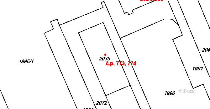 Chodov 773,774 na parcele st. 2039 v KÚ Dolní Chodov, Katastrální mapa
