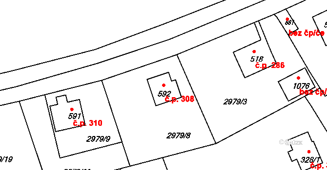 Jílové 308 na parcele st. 592 v KÚ Jílové u Děčína, Katastrální mapa