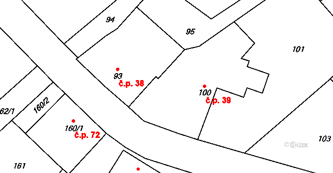 Klikov 39, Suchdol nad Lužnicí na parcele st. 100 v KÚ Klikov, Katastrální mapa