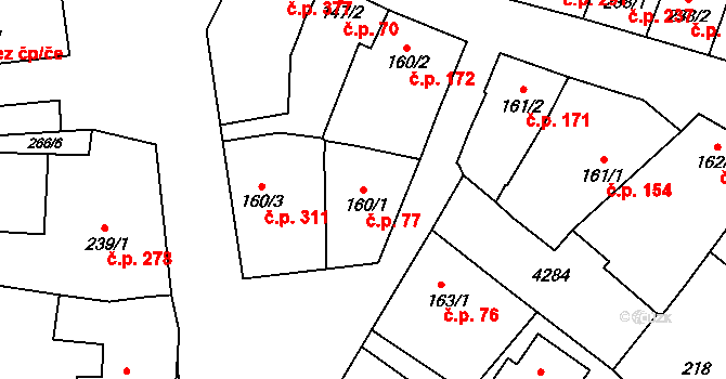 Lomnice nad Lužnicí 77 na parcele st. 160/1 v KÚ Lomnice nad Lužnicí, Katastrální mapa