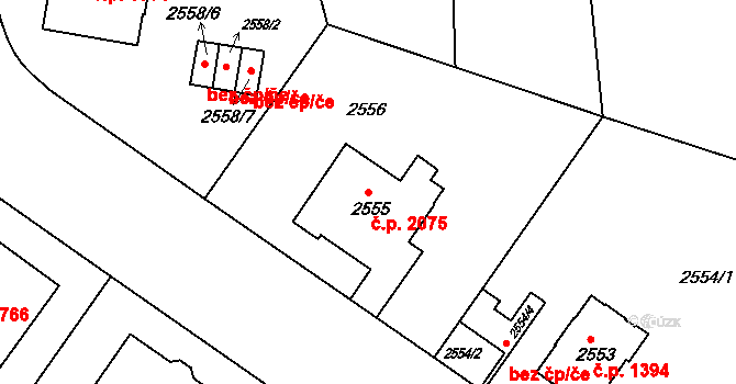 Smíchov 2075, Praha na parcele st. 2555 v KÚ Smíchov, Katastrální mapa
