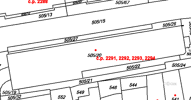 Břevnov 2291,2292,2293,2294, Praha na parcele st. 505/20 v KÚ Břevnov, Katastrální mapa