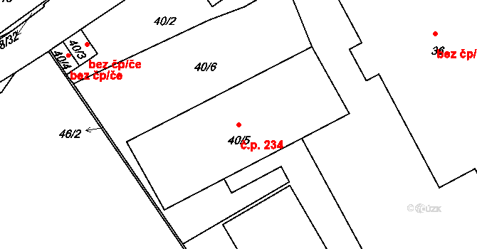 Sedlec 234, Praha na parcele st. 40/5 v KÚ Sedlec, Katastrální mapa