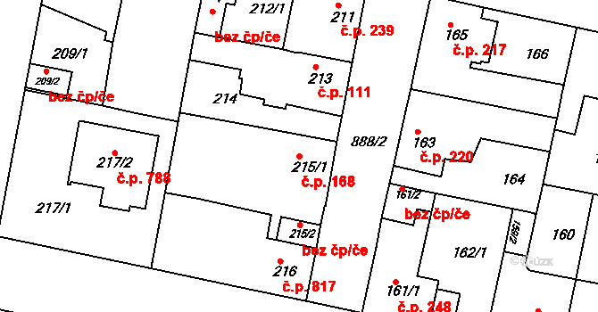 Bohnice 168, Praha na parcele st. 215/1 v KÚ Bohnice, Katastrální mapa