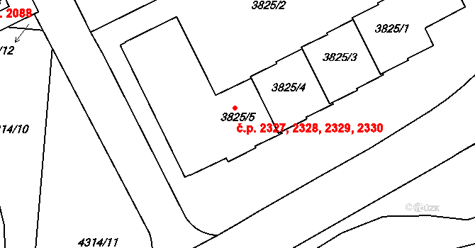 Strašnice 2327,2328,2329,2330, Praha na parcele st. 3825/5 v KÚ Strašnice, Katastrální mapa