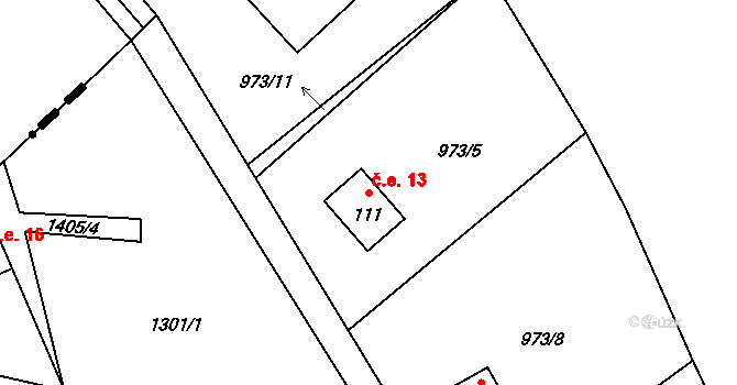 Bukovec 13, Dubá na parcele st. 111 v KÚ Zakšín, Katastrální mapa