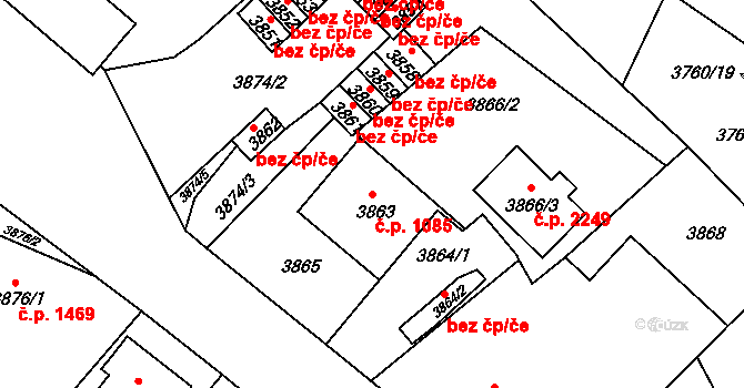 Česká Lípa 1085 na parcele st. 3863 v KÚ Česká Lípa, Katastrální mapa