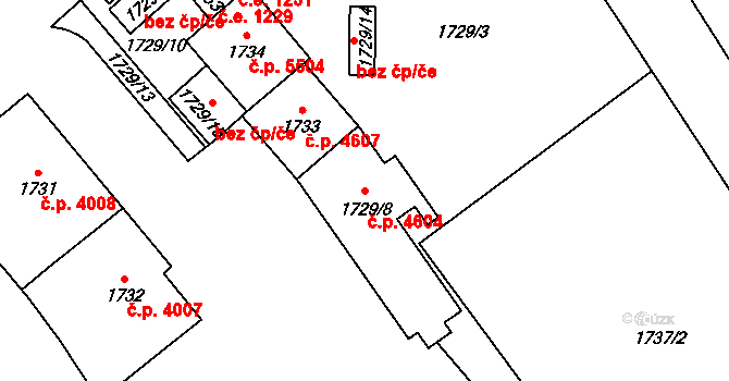 Chomutov 4604 na parcele st. 1729/8 v KÚ Chomutov I, Katastrální mapa
