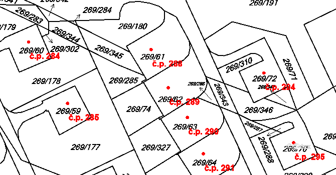Pražské Předměstí 289, Bílina na parcele st. 269/62 v KÚ Bílina, Katastrální mapa