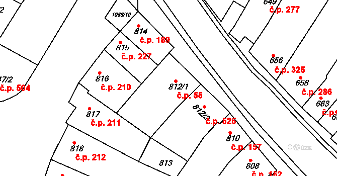 Blučina 55 na parcele st. 812/1 v KÚ Blučina, Katastrální mapa